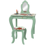 Kids Dressing Table With Mirror, Stool, Drawer, Girls Vanity Table | Green