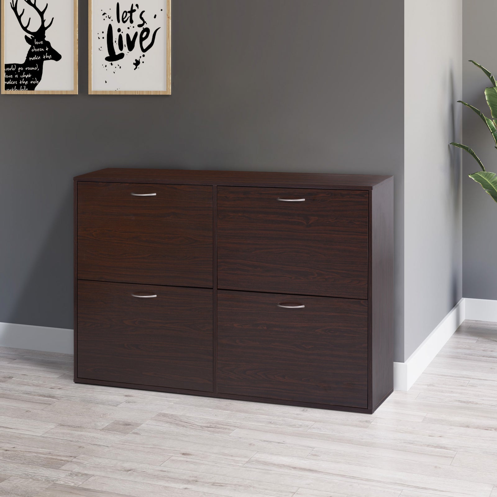 Wooden Shoes Cabinet Multi Flip Down Shelf Drawer Organizer | One Size | Brown