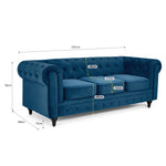 Chesterfield Scroll Arm Velvet Sofa 3 Seater | Navy Blue