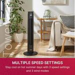 Tower Fan With Remote Control, 3 Speeds + Night Mode, Timer