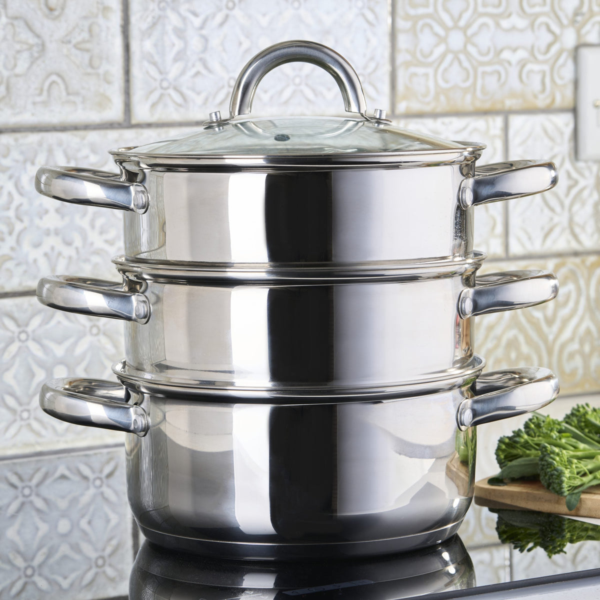 3 Tier Stainless-steel Steamer Pan | 20cm | Silver
