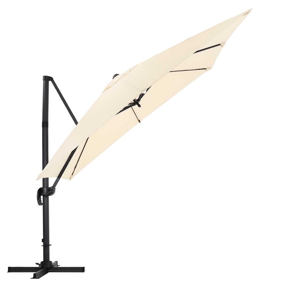 Large Square Patio Parasol With Durable Polyester Canopy, Pa Waterproof Coating, Adjustable Height, 360° Foot Pedal Rotation With Cross Base | One Size | Beige