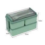 Dual-layer Plastic Bento Lunch Box With Cutlery | Green