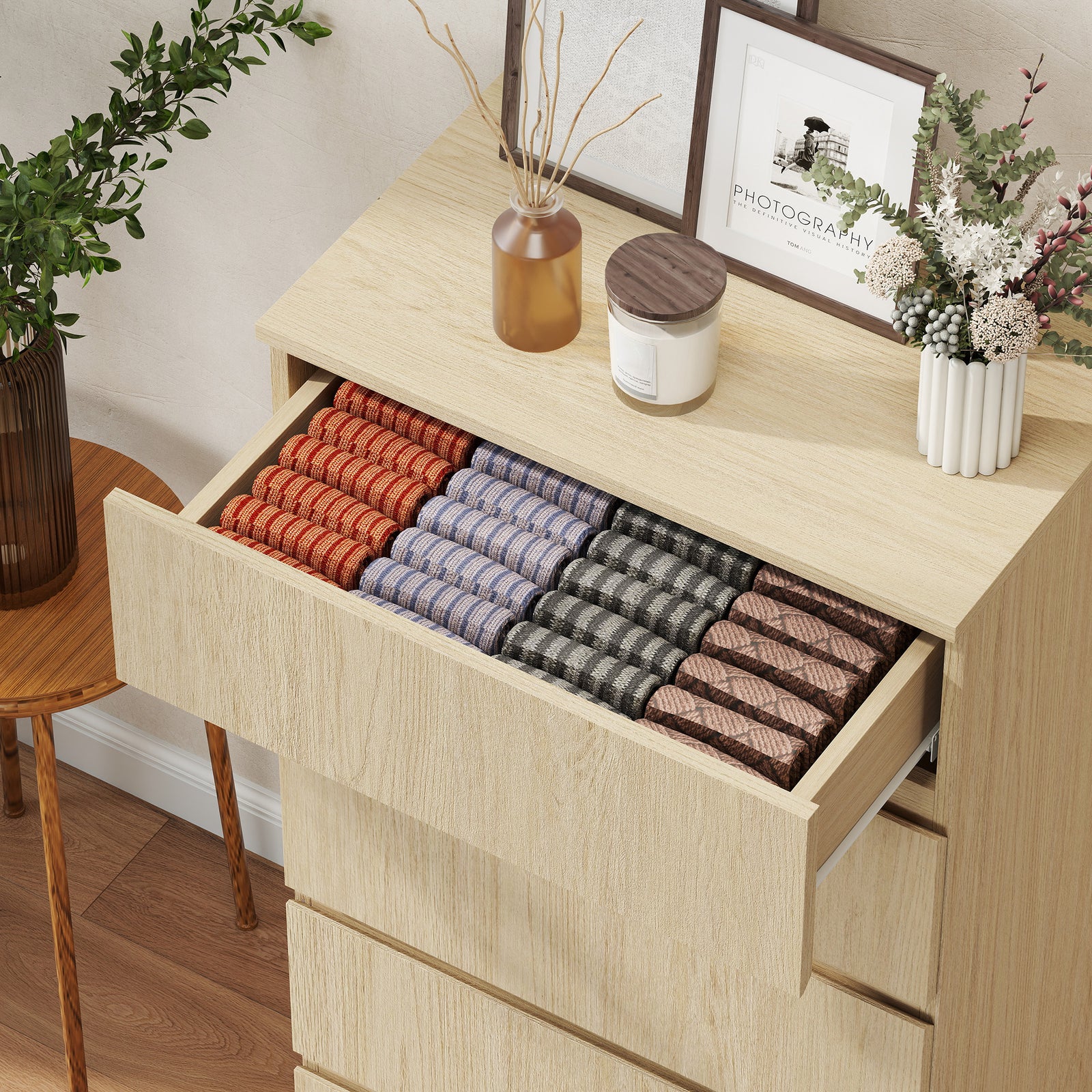 Bedroom Chest Of Drawers, 5 Drawers Dresser, Drawer Unit | Natural