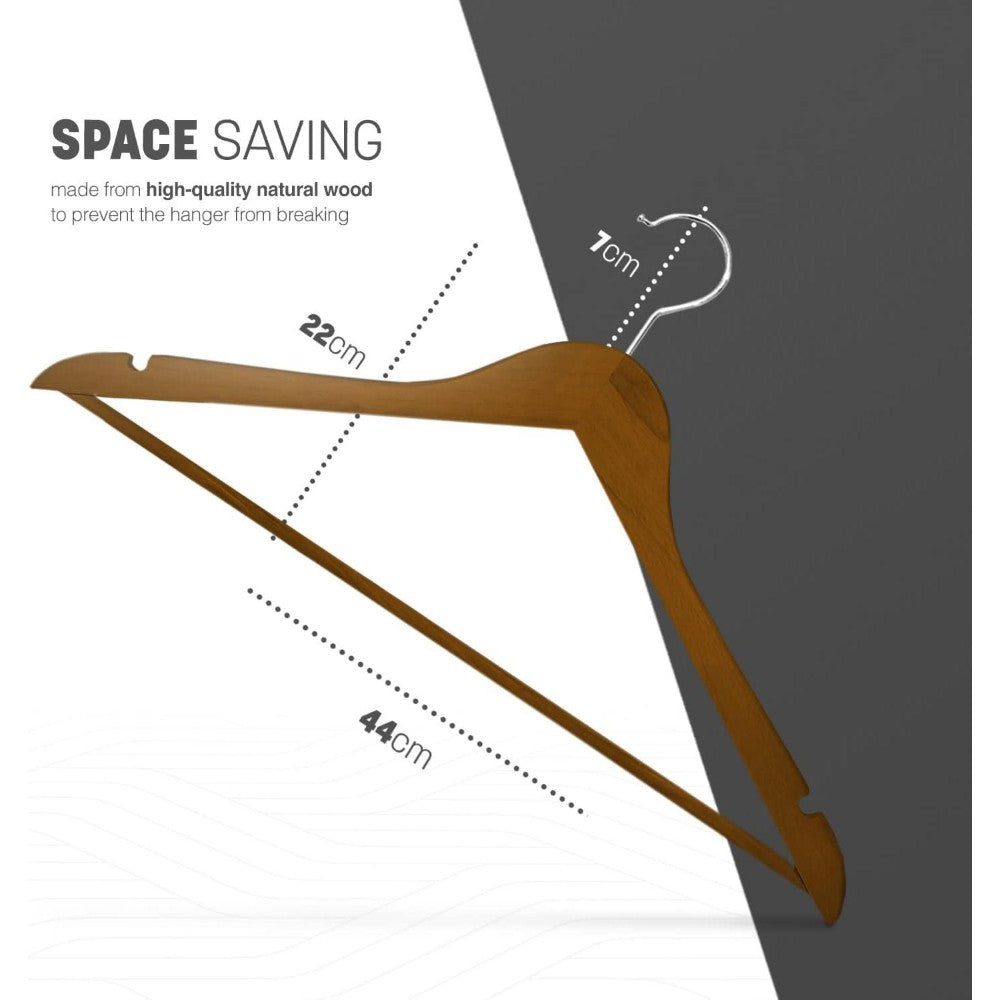20 Pack Wooden Clothes Hangers With Non Slip Bar | Brown