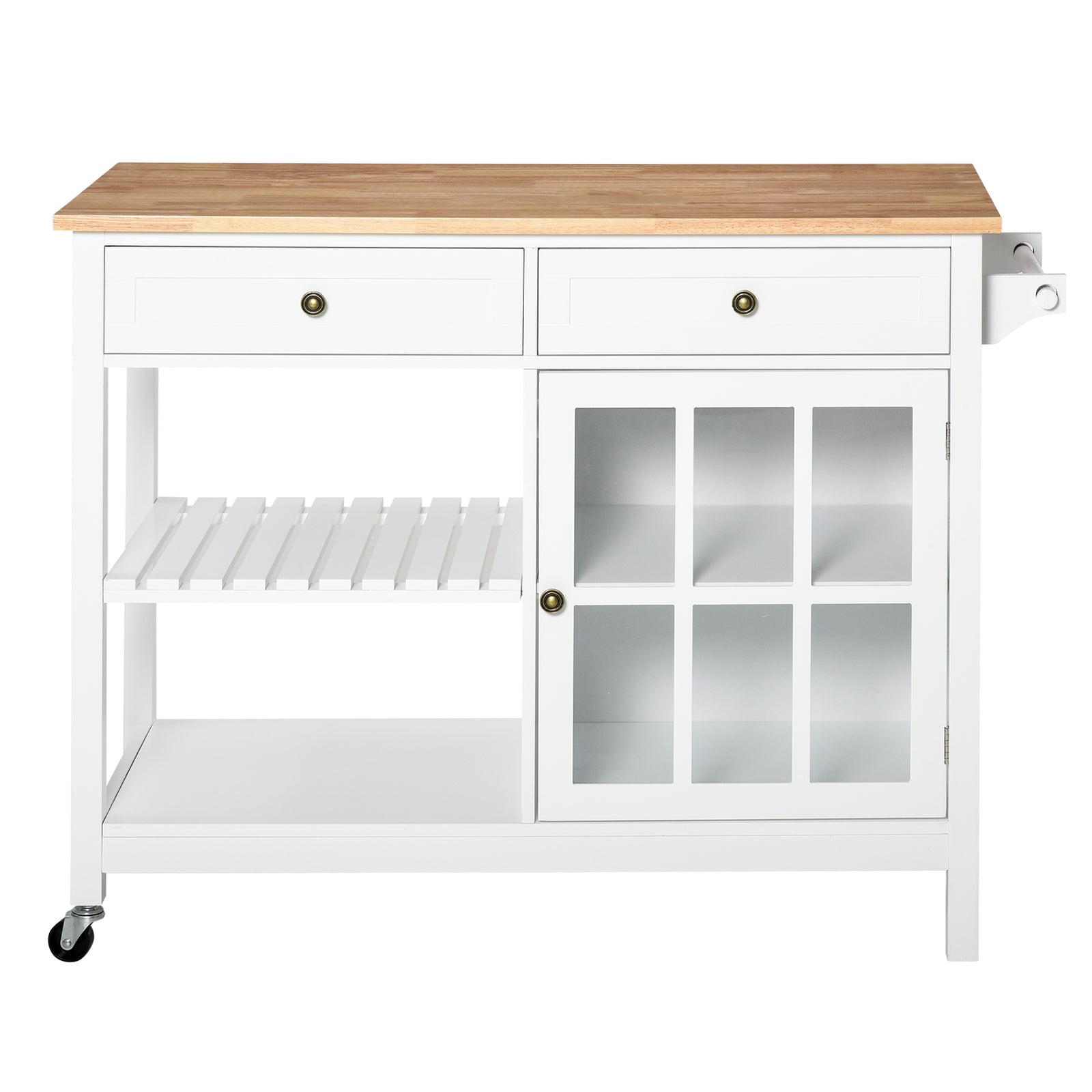 HOMCOM Rolling Kitchen Trolley With Rubber Wood Top