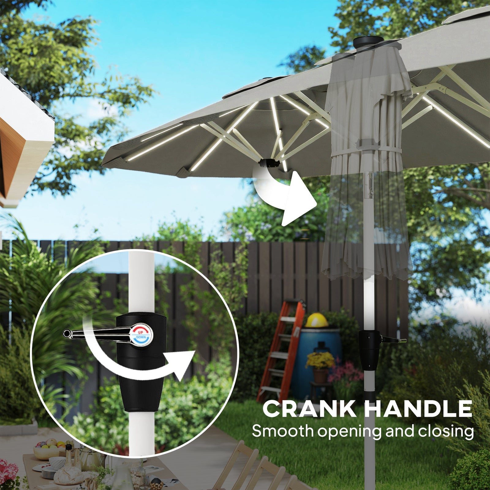 3 M Double-sided Garden Parasol With Solar Lights | Grey