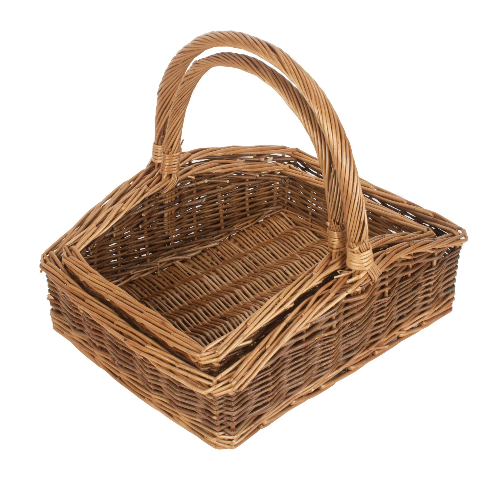 Wicker Rectangular Country Unpeeled Garden Trugs | Set-of-2 | Brown