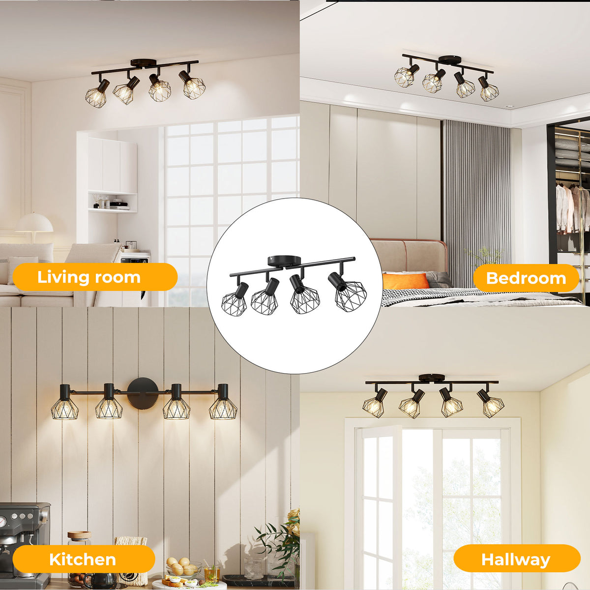 Emitto Led Spot Ceiling Light 4-way Adjustable Vintage Black Metal E14 Fixture
