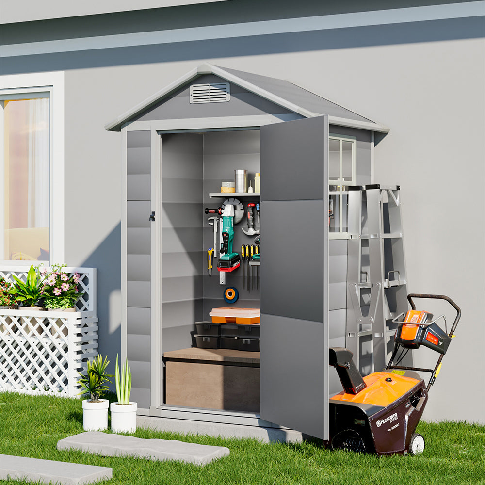 4.4x3.4ft Garden Sanctuary Garden Plastic Storage Shed With Lockable Hinged Door | Grey