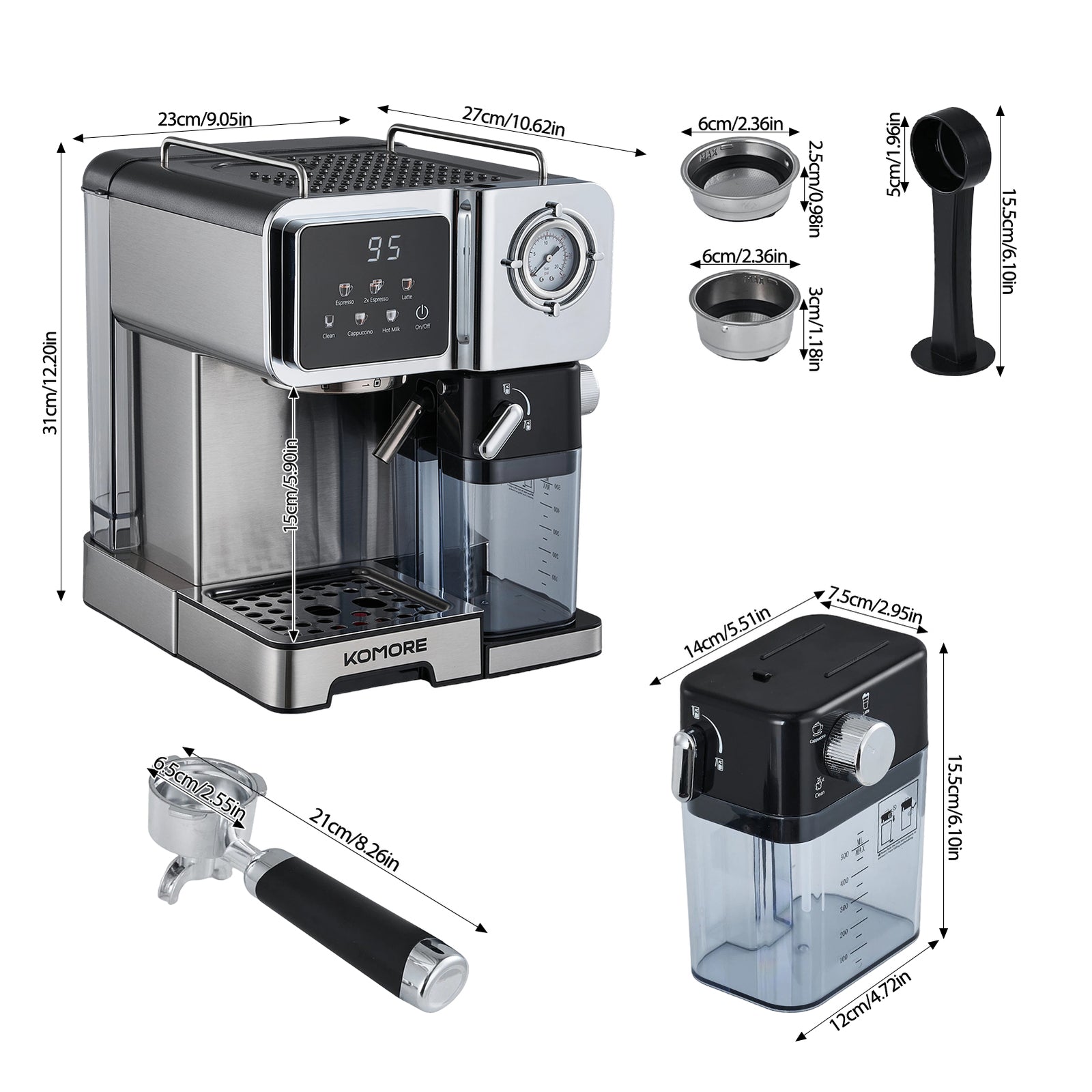Breeins 1350w 20 Bar Espresso Machine With Pressure Gauge & 1.6l Water Tank