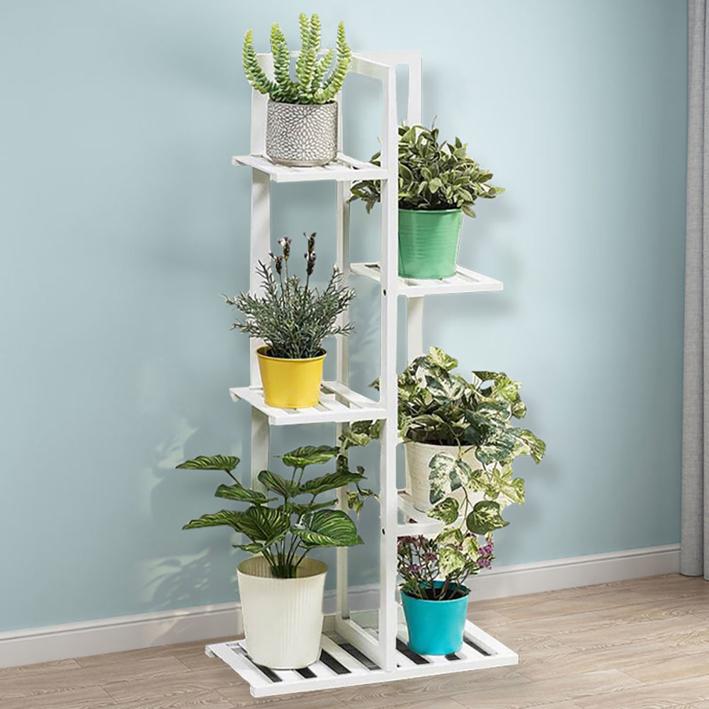 5 Tier Wooden Plant Stand Tall Plant Display Shelving Unit Indoor Outdoor Flower Rack 103cm Height | White