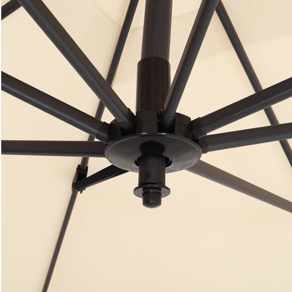 Large Square Patio Parasol With Durable Polyester Canopy, Pa Waterproof Coating, Adjustable Height, 360° Foot Pedal Rotation With Cross Base & Square Base | One Size | Beige