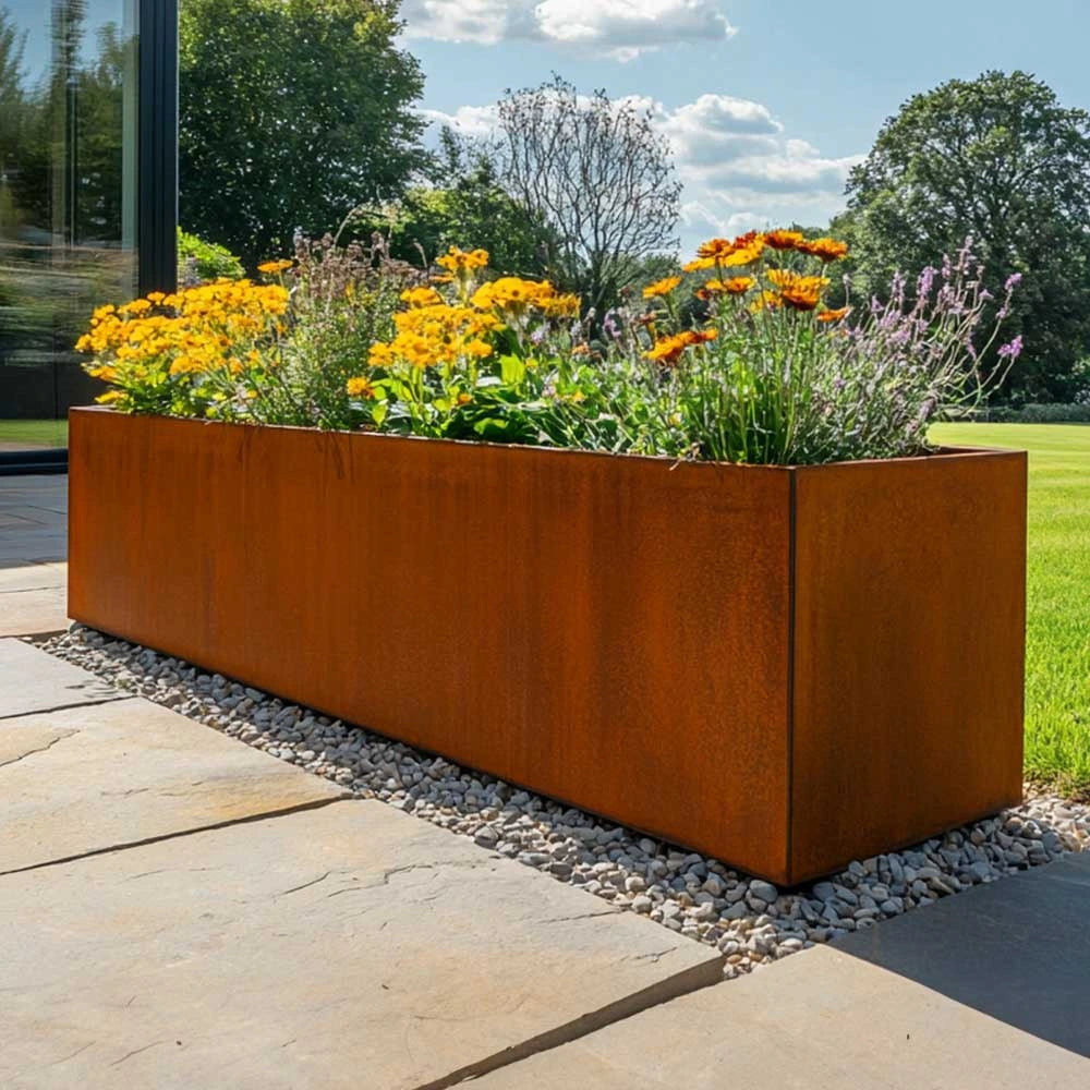 Corten Steel Trough Planter - Pre-rusted | 150cm x 50cm x 50cm | Brown