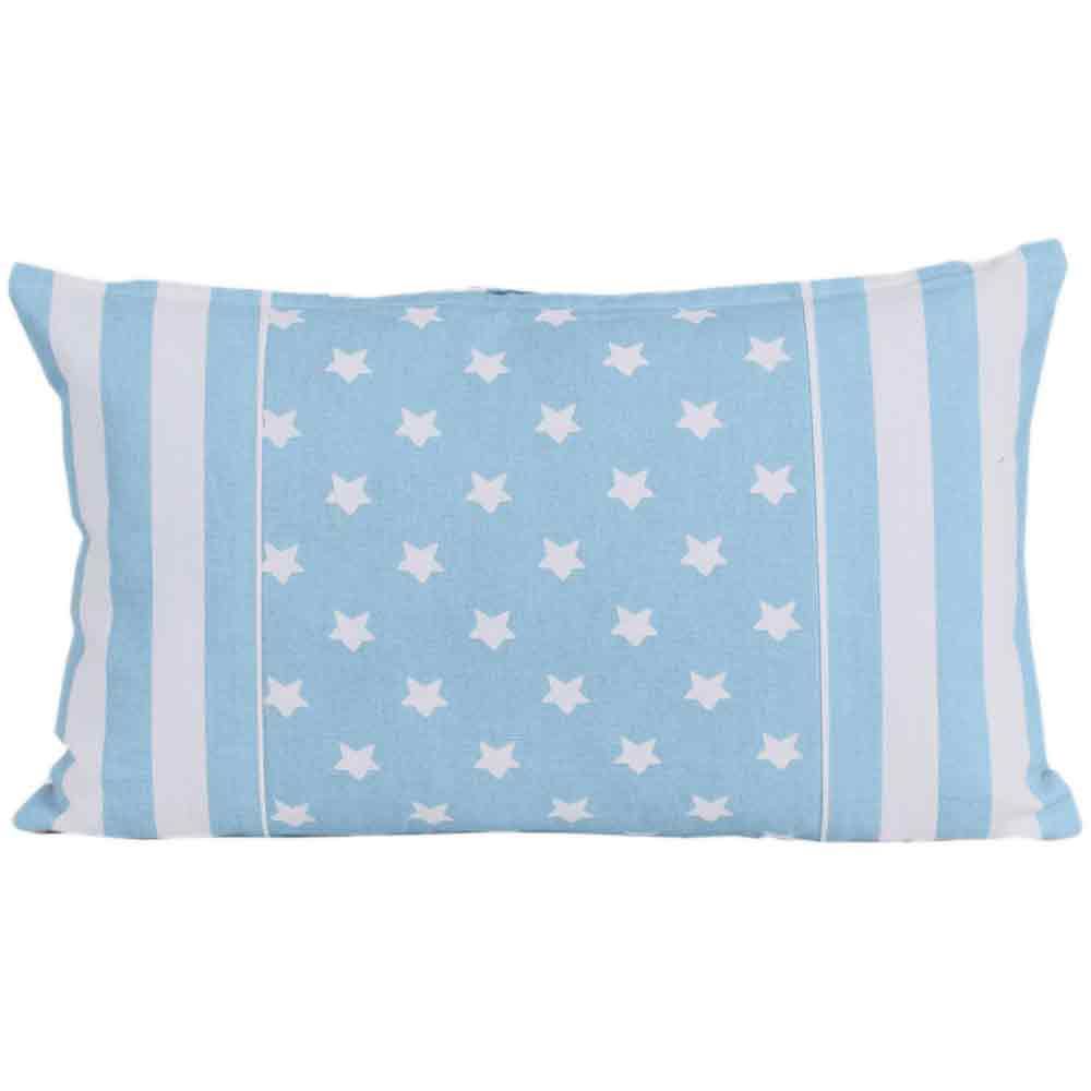 Cotton Stripe Border And Stars Cushion Cover | 30cm x 50cm | Blue