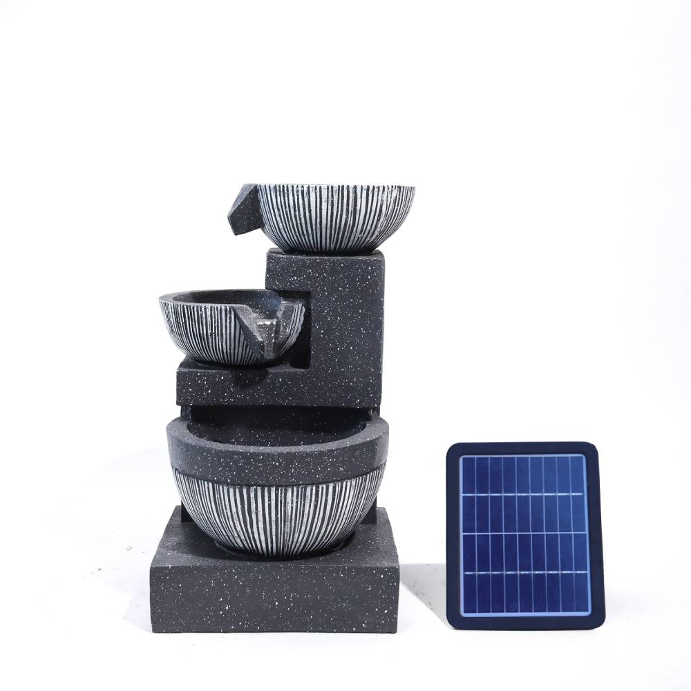 Outdoor Water Fountain Rockery Decoration 3 Tier Bowls Solar Powered