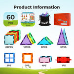 60pc Magnetic Building Blocks Set Stem Educational Toys For Kids Gifts | Multi Colour