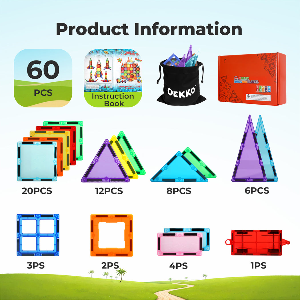 60pc Magnetic Building Blocks Set Stem Educational Toys For Kids Gifts | Multi Colour
