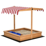Kids Wooden Sandbox Sand Pit Height Adjustable With Canopy Basins