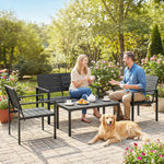 4 Piece Garden Furniture Set, Hdpe Metal Outdoor Sofa | Black