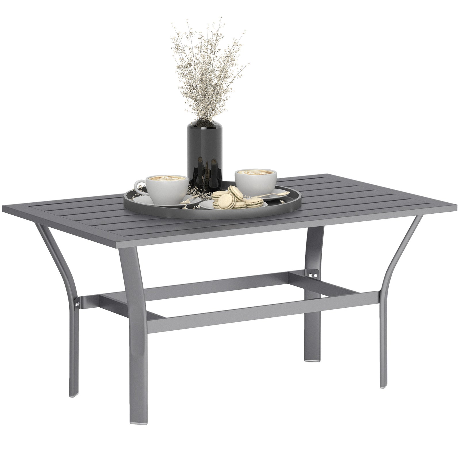 Metal Garden Coffee Table W/ Slatted Tabletop