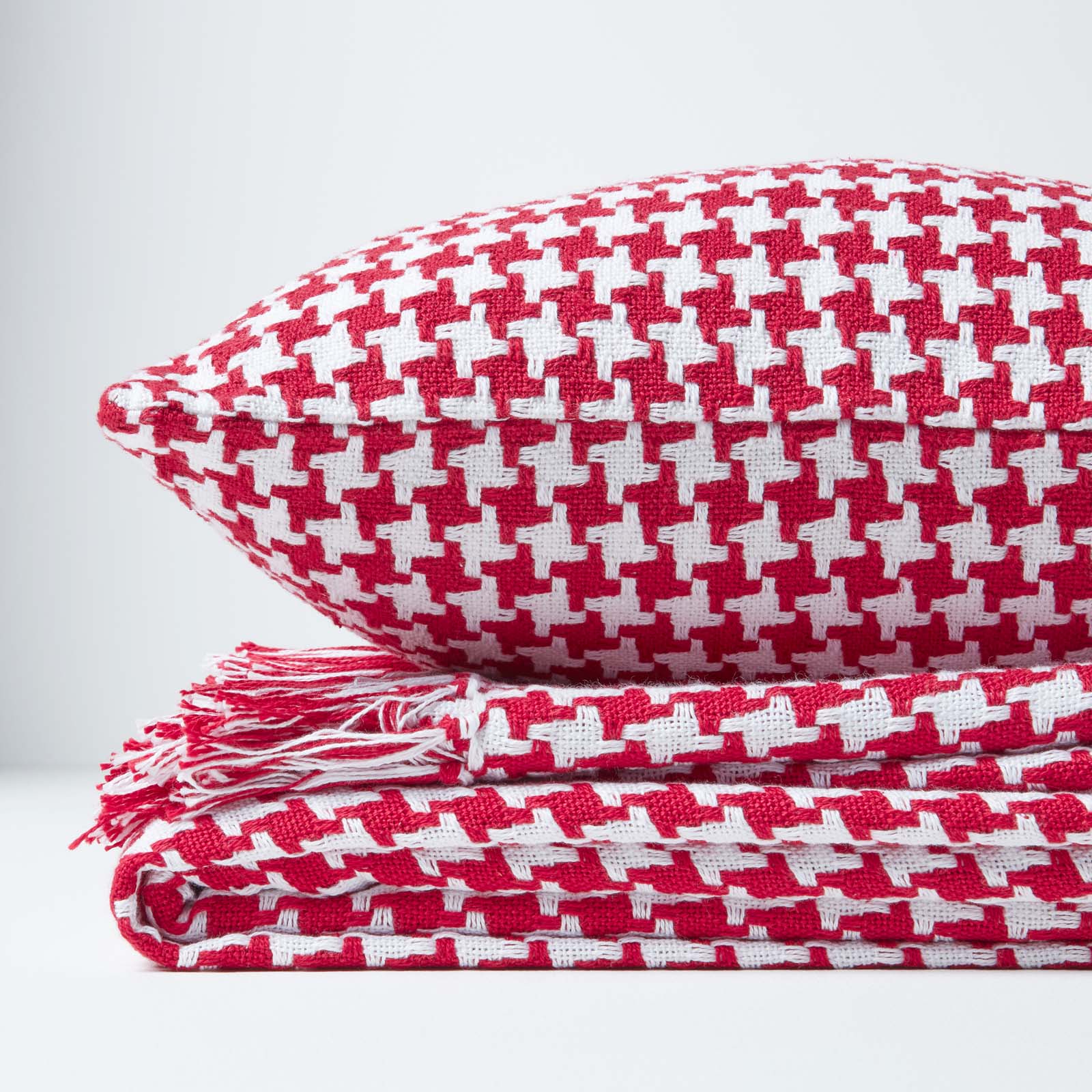 Houndstooth Cotton Cushion Cover | 60cm x 60cm | Red