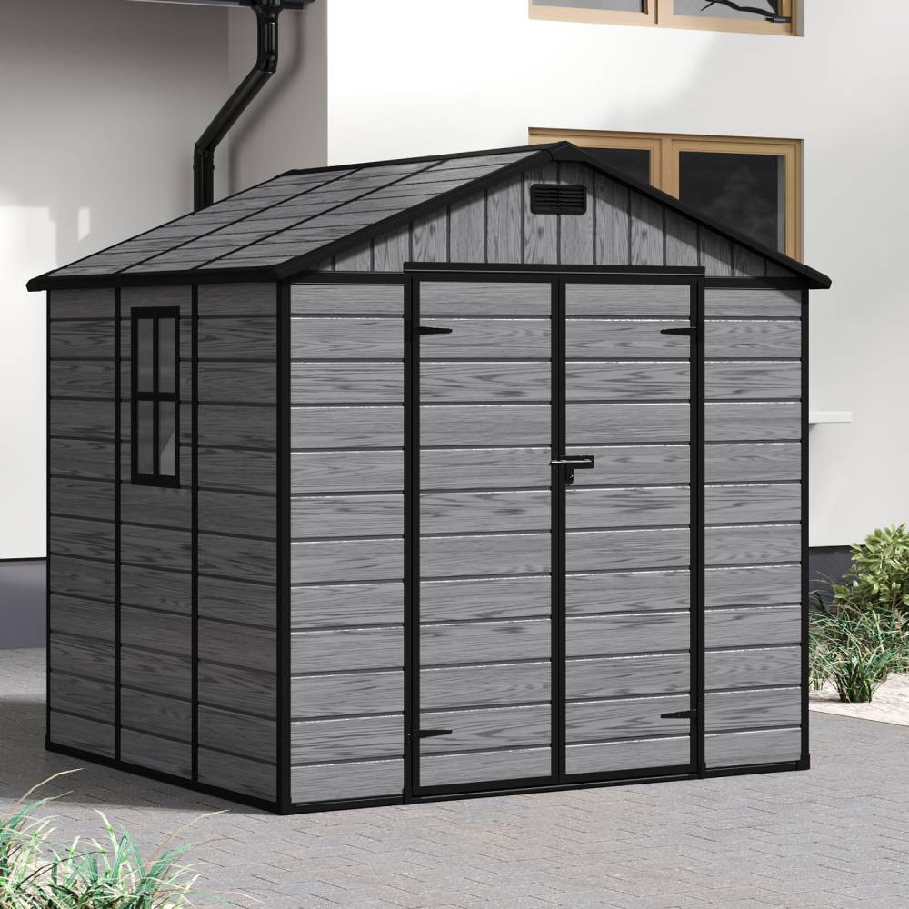 8x6ft Outdoor Apex Roof Storage Shed With Floor, Window,2 Vents & Double Lockable Doors,wood Grain Design