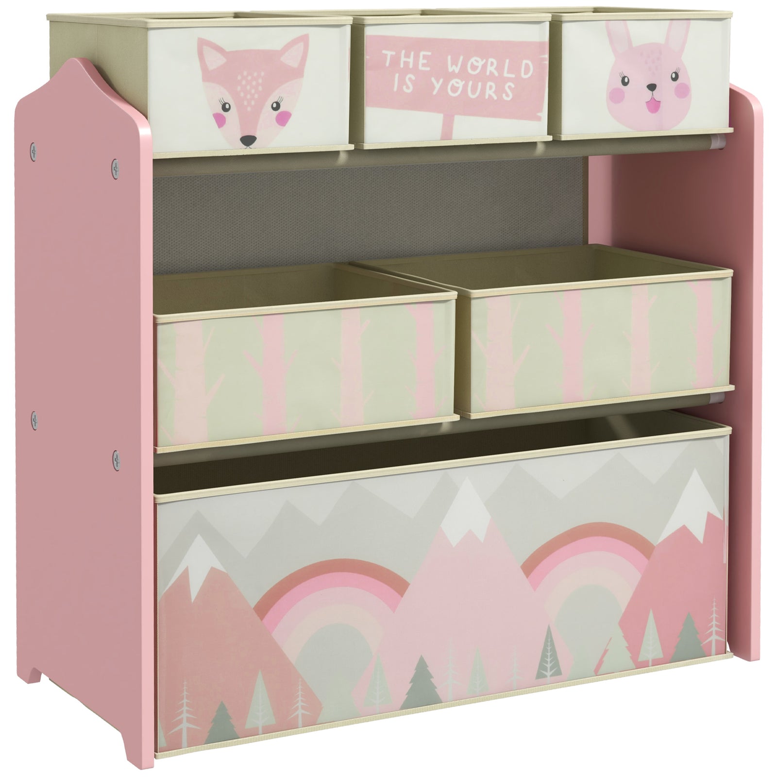 Kids Storage Units With 6 Boxes, Childrens Toy Storage Organiser | Pink