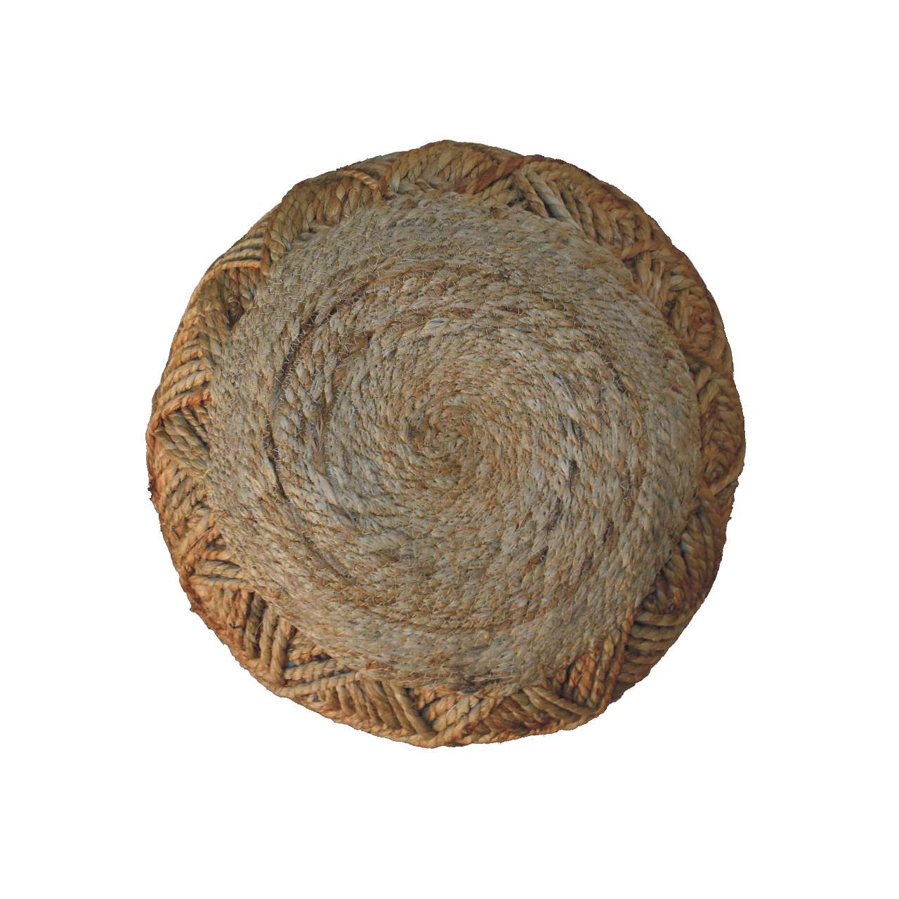 Artisan Furniture Solid Wood Jute Fiber Footstool Large Pattern