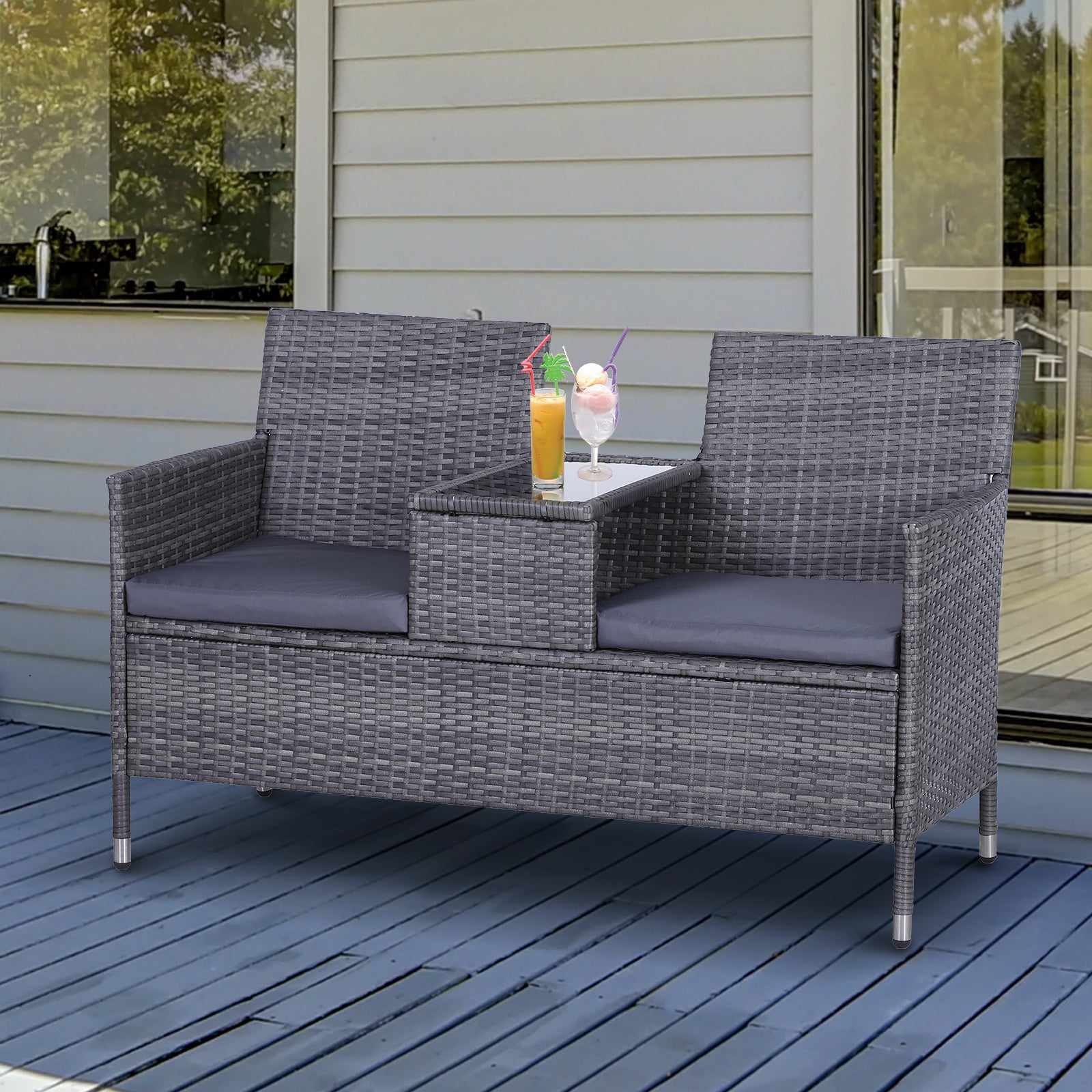 Rattan Chair Garden Furniture Patio Companion Seat Table | Gray