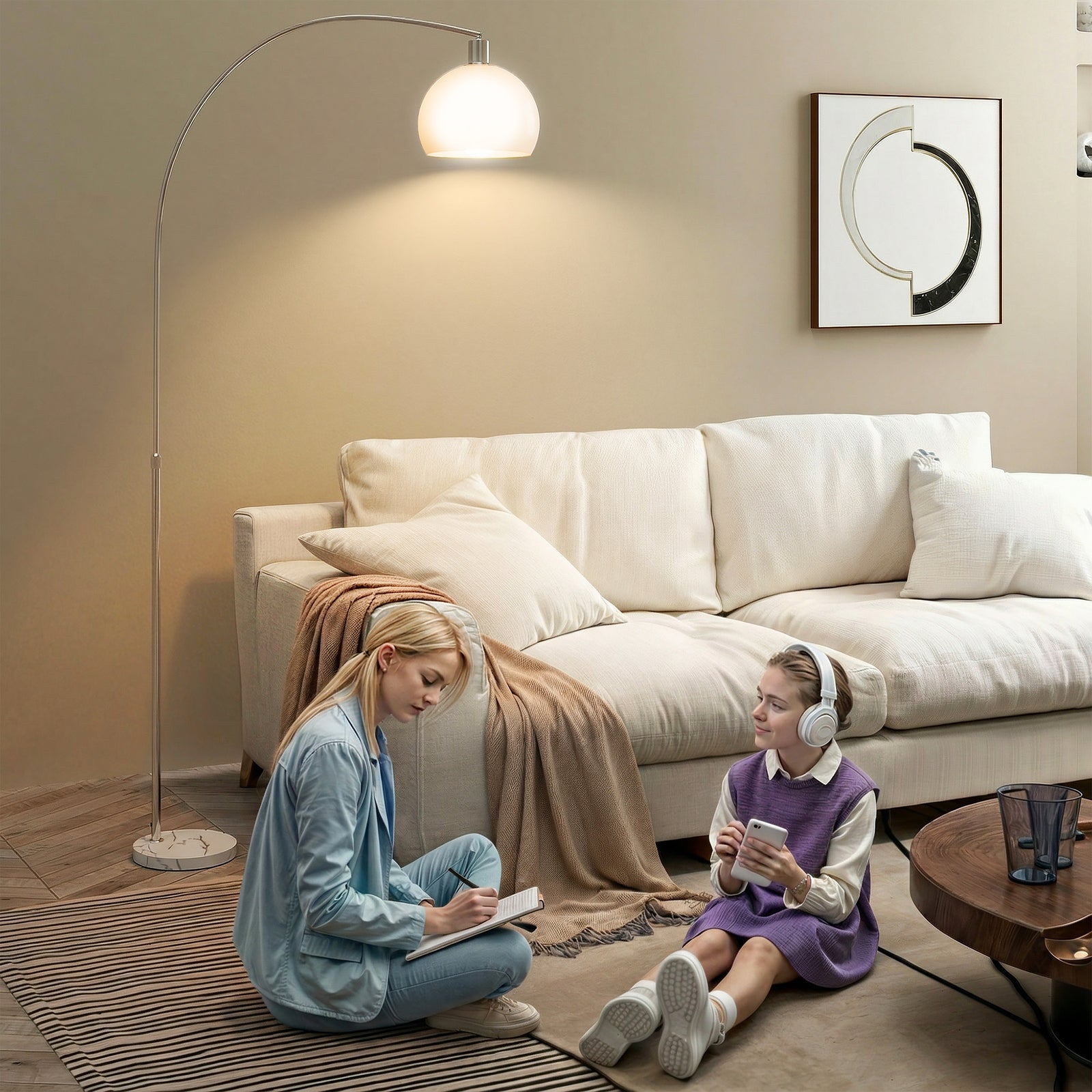 Modern Standing Lamp With Shade & Foot Switch | White