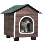 PawHut Outdoor Cat House With Elevated Base, Cushion, Red-brown