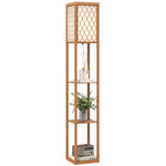 Modern Floor Lamp Light With 3 Shelves Fabric Lampshade | Natural