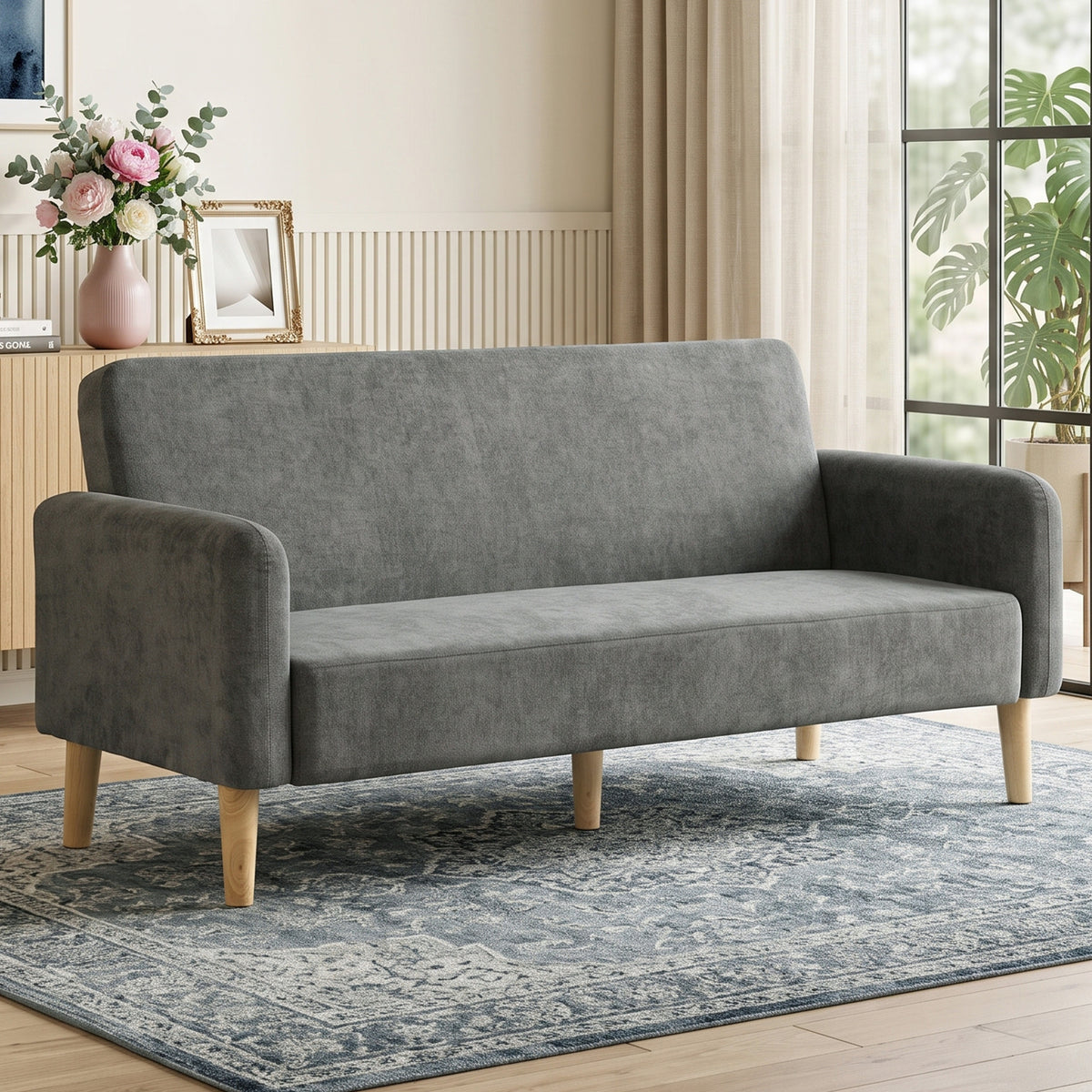 2 Seater Sofa, Velvet Small Couch With Plush Backrest | Grey