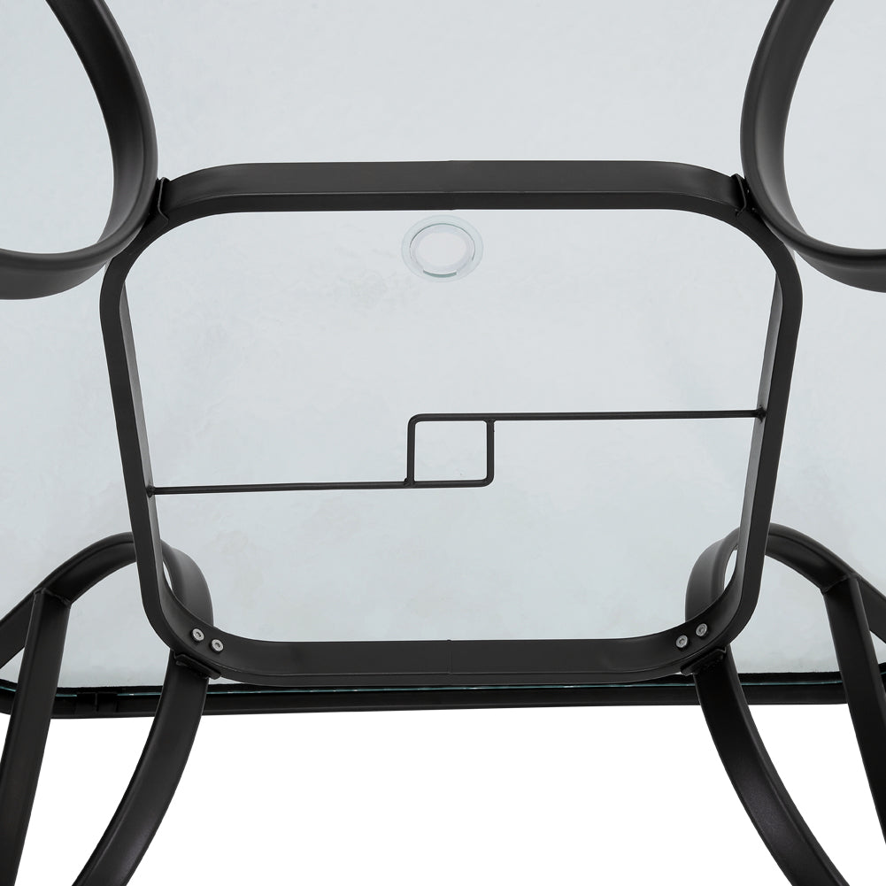 Square Tempered Glass Outdoor Coffee Table With Parasol Hole - 105cm X 72cm H