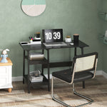 Compact Computer Desk With Storage Shelves For Home Office | Black