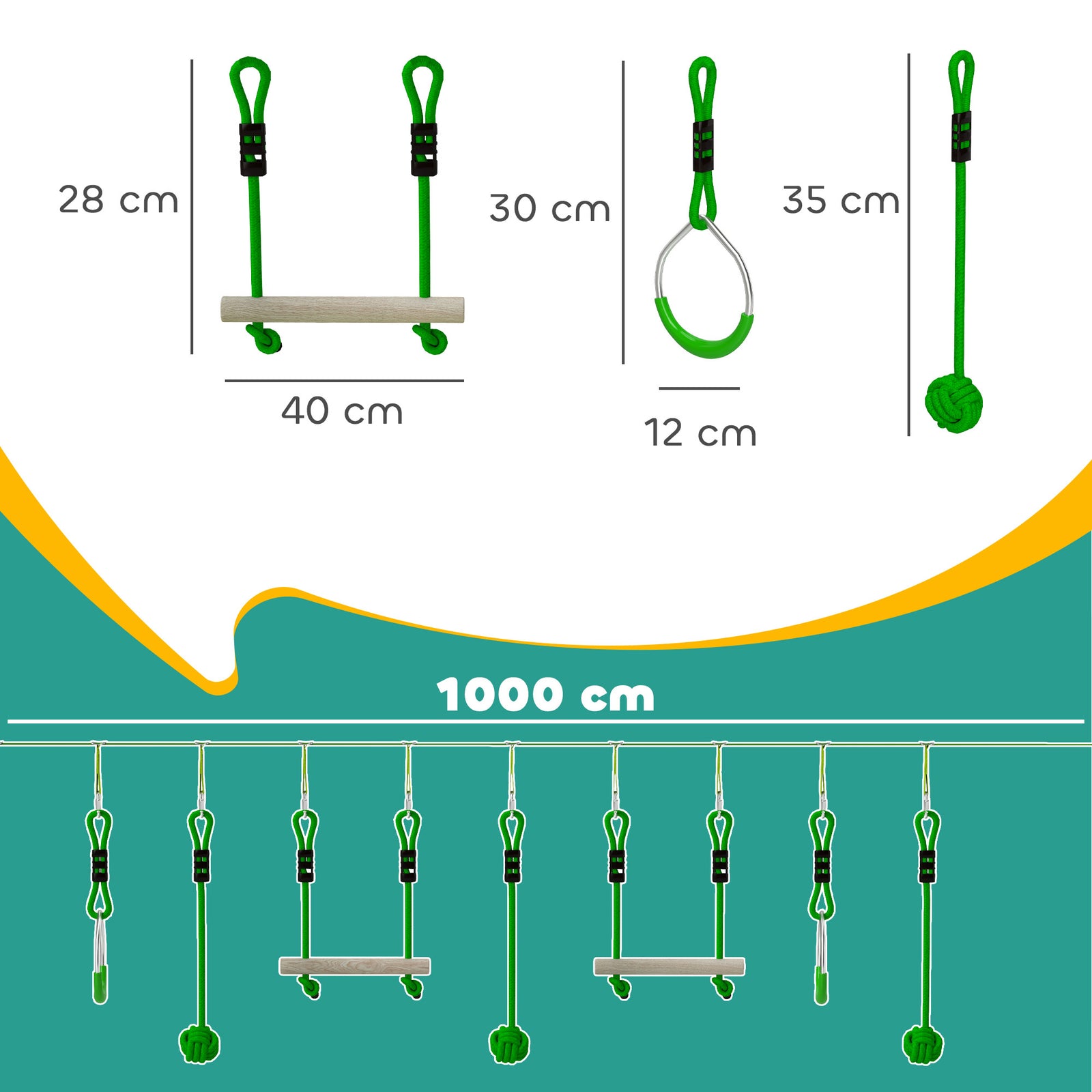 7 Piece Zip Line For Kids, 10m Toddler Kids Slackline For Garden, Up To 50kg