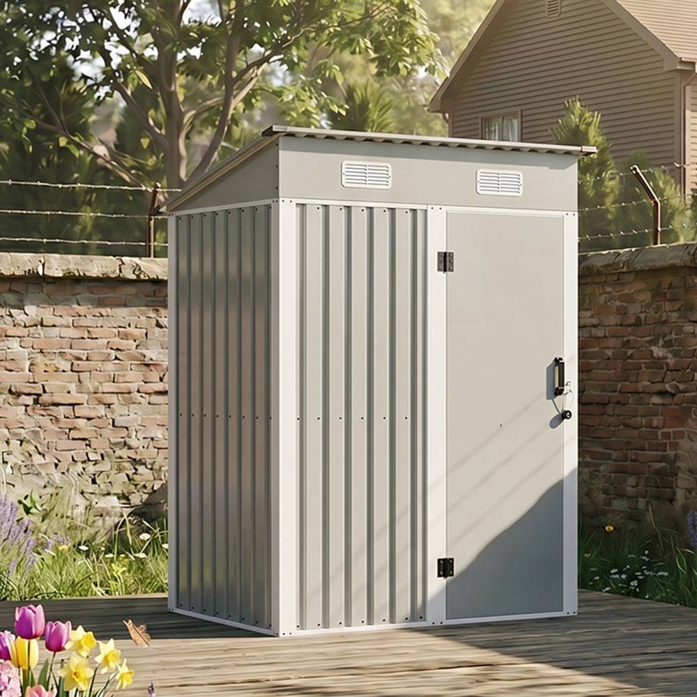 5 X 3ft Metal Garden Storage Shed With Lockable Door | Light Grey