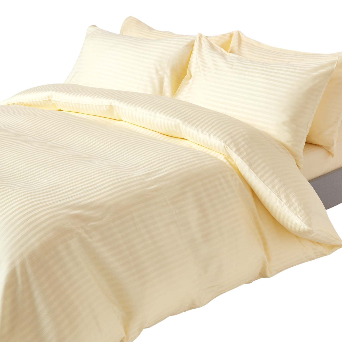 Egyptian Cotton Stripe Duvet Cover With Pillowcase, 330 Tc | Double | Pastel Yellow