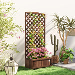Garden Wooden Planter Box, 53l With Trellis, Dark Brown