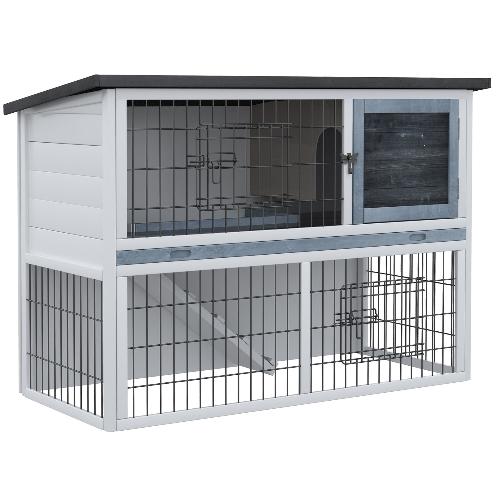 Rabbit Hutch W/ Removable Tray Openable Top For Indoors & Outdoors Grey