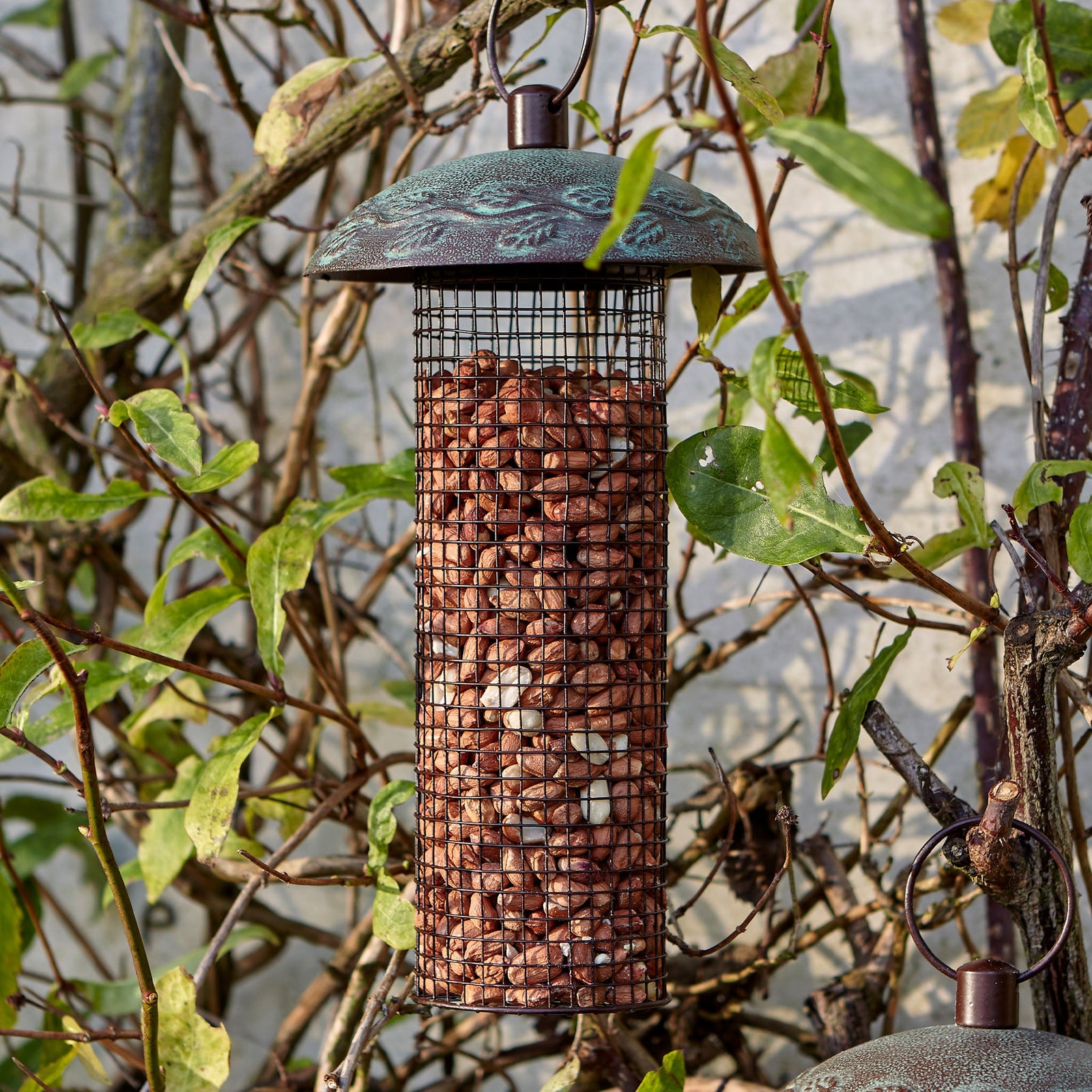 Secret Garden Peanut Feeder – Antique Leaf Design, Green | Antique Copper