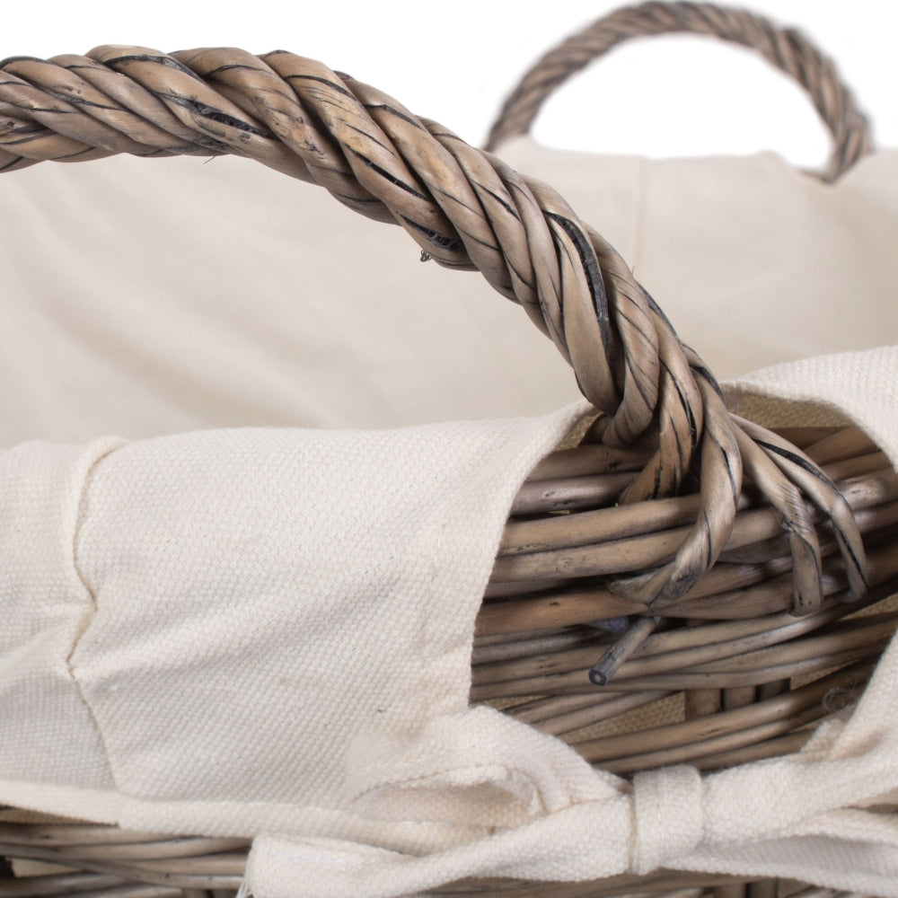 Wicker Small Wash Basket With White Cotton Lining