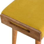 Solid Mango Wood Mustard Velvet Tray Style Footstool