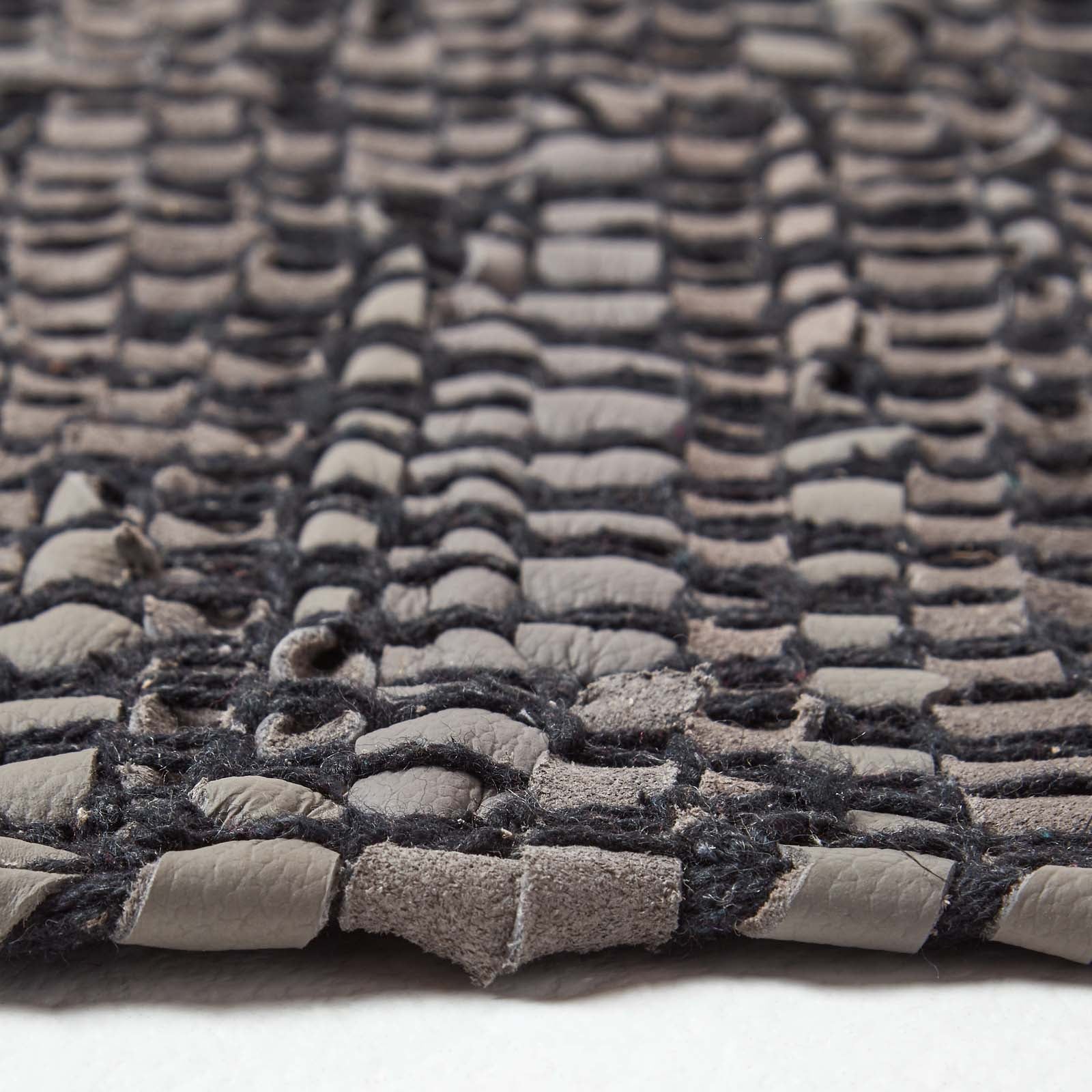 Recycled Leather Handwoven Herringbone Rug | 120cm x 180cm | Grey