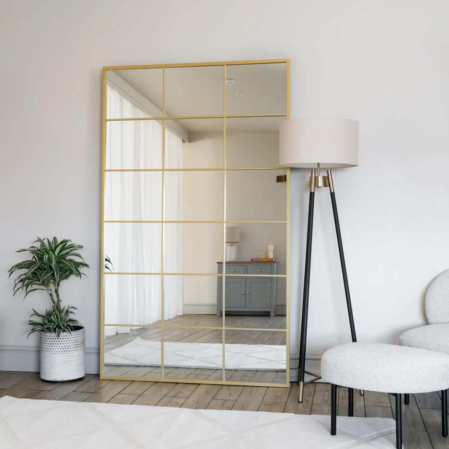 Kyō - Metal Rectangle Lattice Window Mirror | 150cm x 60cm | Gold