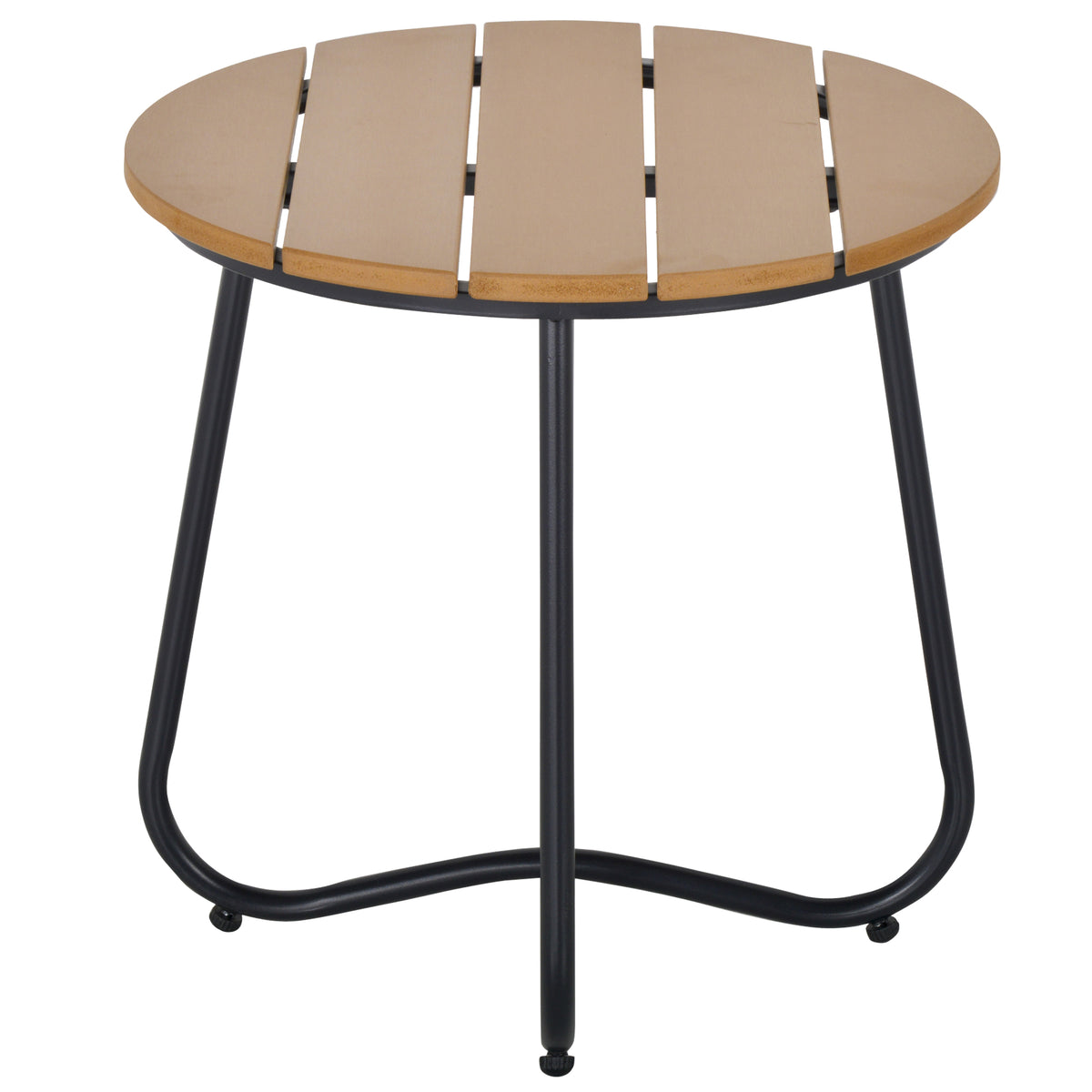 Outsunny Round Outdoor Side Table Adjustable Leg Pads Natural Wood & Black
