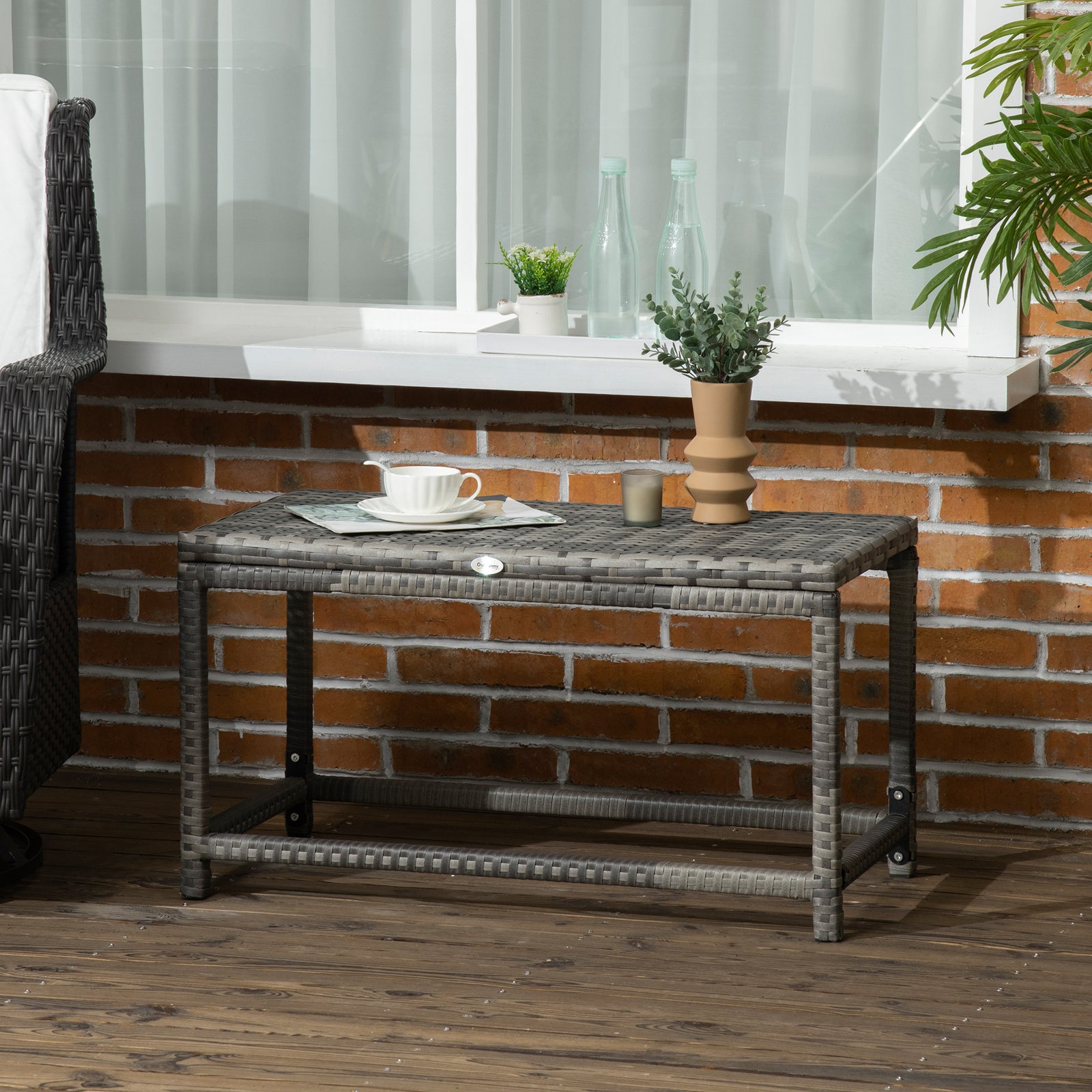Coffee Table With Woven Top, Plastic Board, Grey
