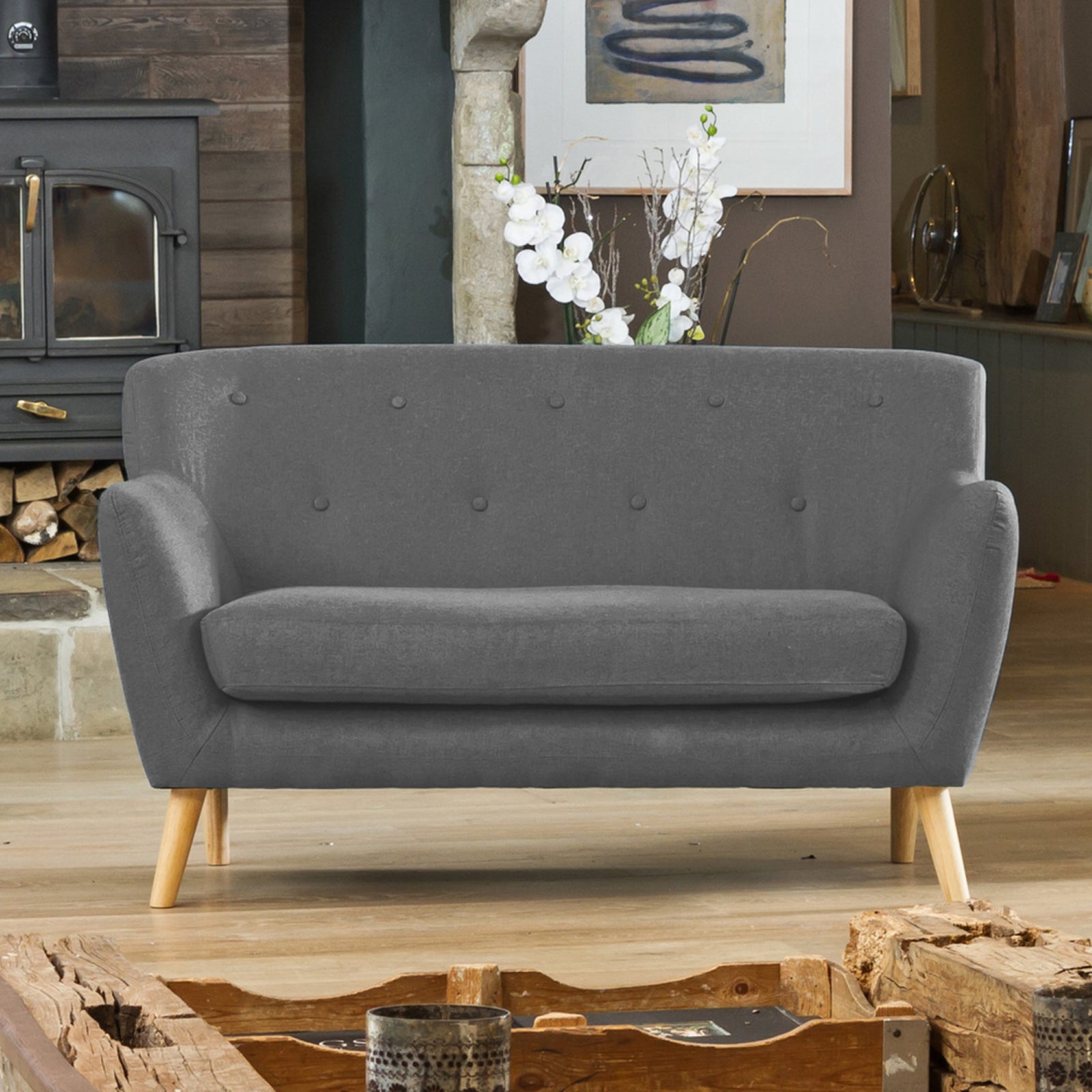 Lynwood 137cm Wide Scandi Style Hessian Fabric 2 Seat Sofa | 2 | Dark Gray