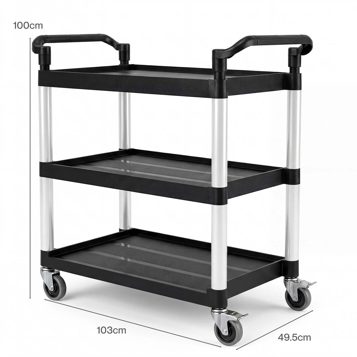Tool Trolley 3 Tier Rolling Storage Cart Multi-functional Workplace Black | Black